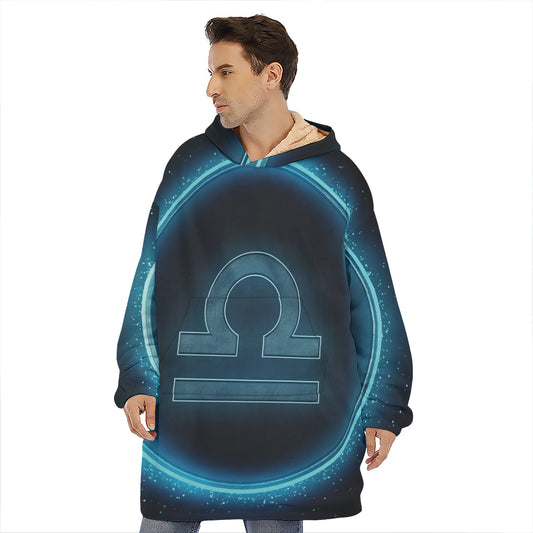 Blue Libra Zodiac Sign Print Hoodie Blanket