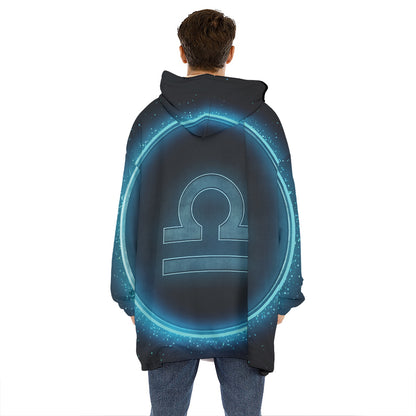Blue Libra Zodiac Sign Print Hoodie Blanket