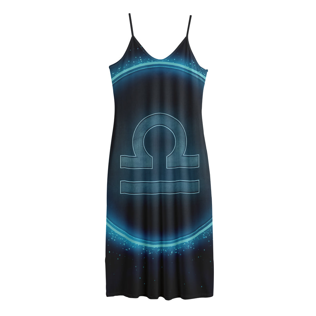 Blue Libra Zodiac Sign Print Jersey Midi Cami Dress