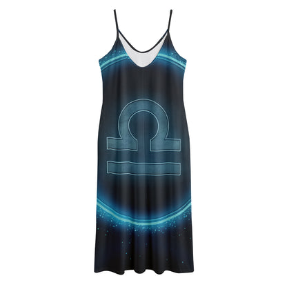 Blue Libra Zodiac Sign Print Jersey Midi Cami Dress