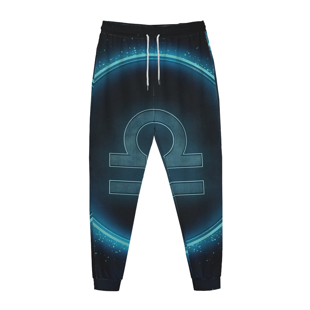 Blue Libra Zodiac Sign Print Jogger Pants