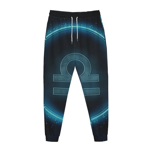 Blue Libra Zodiac Sign Print Jogger Pants