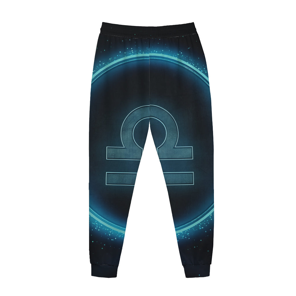 Blue Libra Zodiac Sign Print Jogger Pants