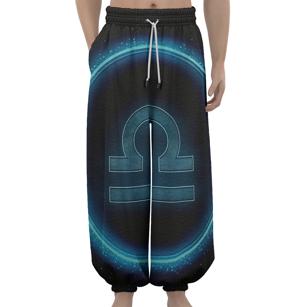 Blue Libra Zodiac Sign Print Lantern Pants