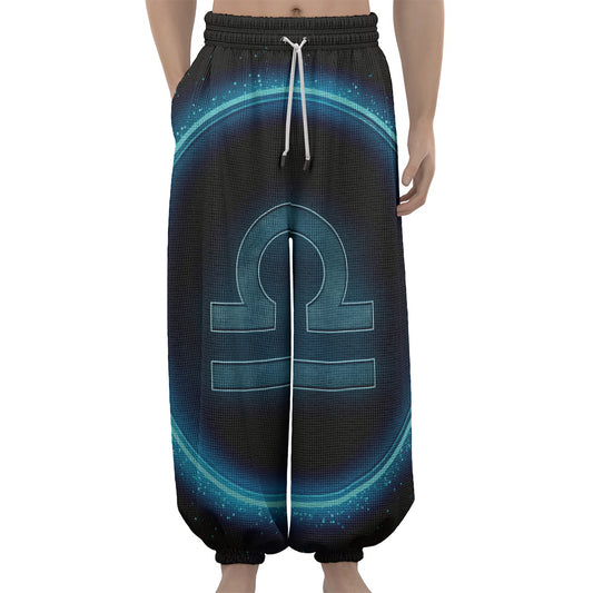 Blue Libra Zodiac Sign Print Lantern Pants