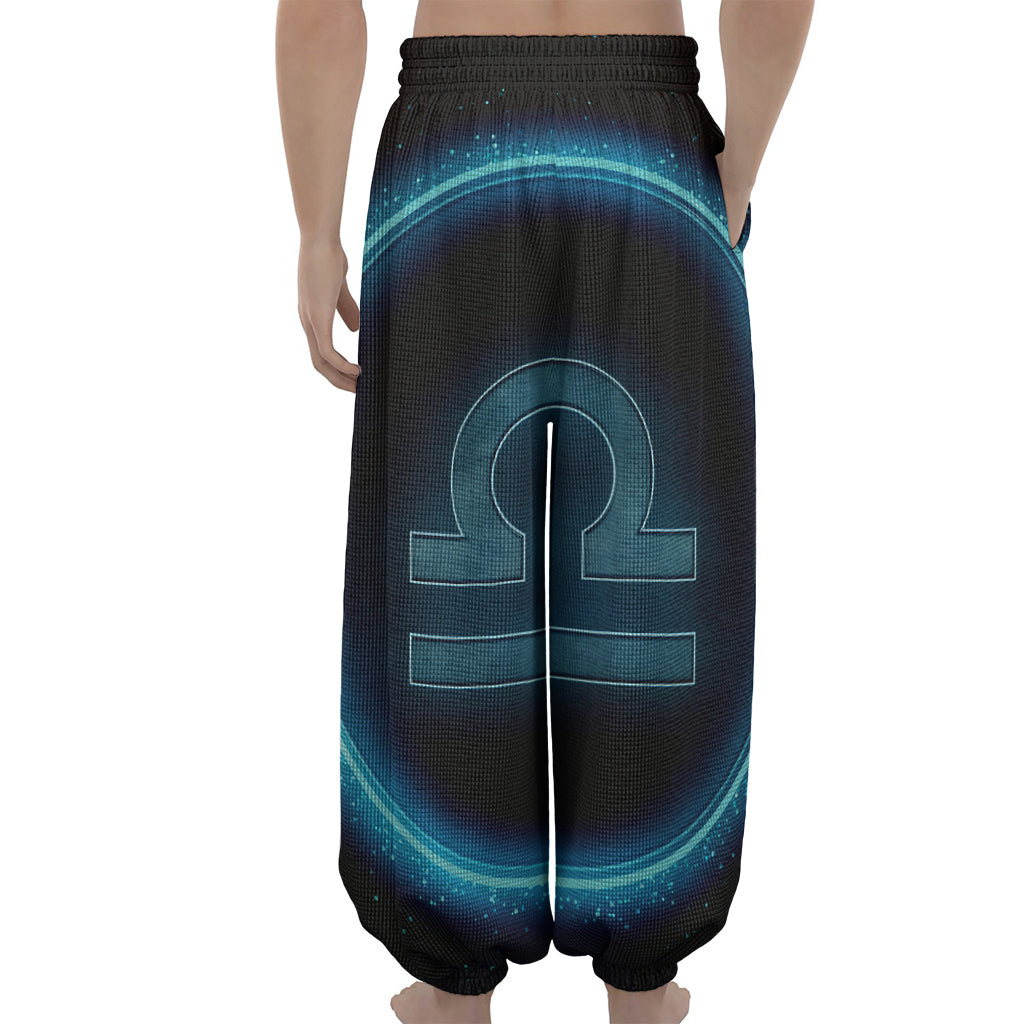 Blue Libra Zodiac Sign Print Lantern Pants