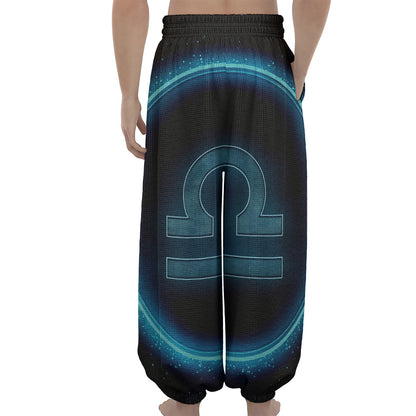 Blue Libra Zodiac Sign Print Lantern Pants