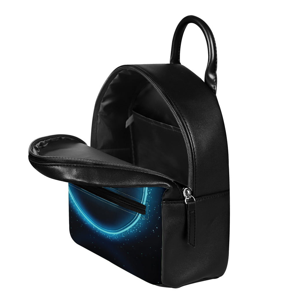 Blue Libra Zodiac Sign Print Leather Backpack