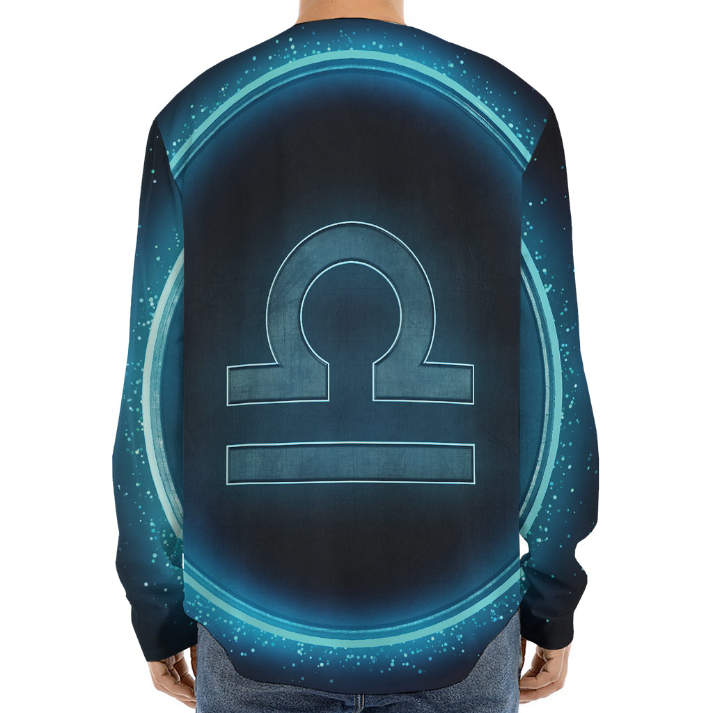 Blue Libra Zodiac Sign Print Long Sleeve Baseball Jersey