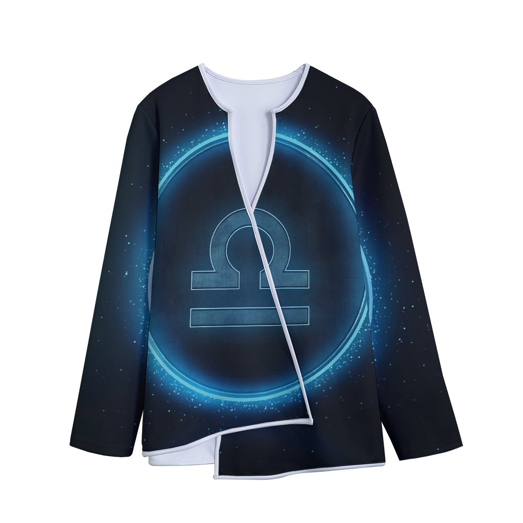 Blue Libra Zodiac Sign Print Long Sleeve Short Coat