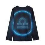 Blue Libra Zodiac Sign Print Long Sleeve Short Coat