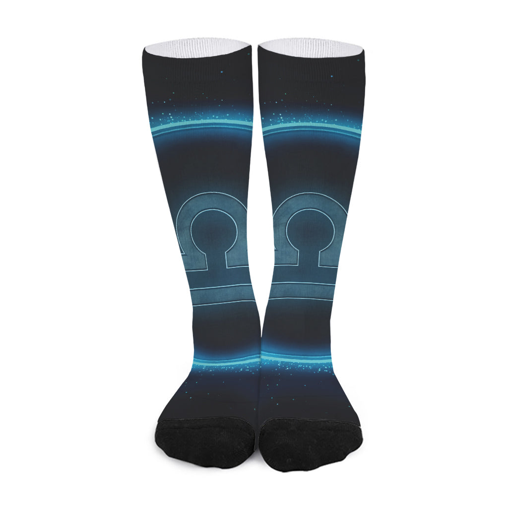 Blue Libra Zodiac Sign Print Long Socks