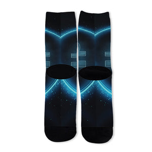 Blue Libra Zodiac Sign Print Long Socks