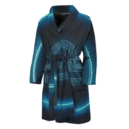 Blue Libra Zodiac Sign Print Men's Bathrobe