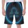 Blue Libra Zodiac Sign Print Men's Beach Shorts