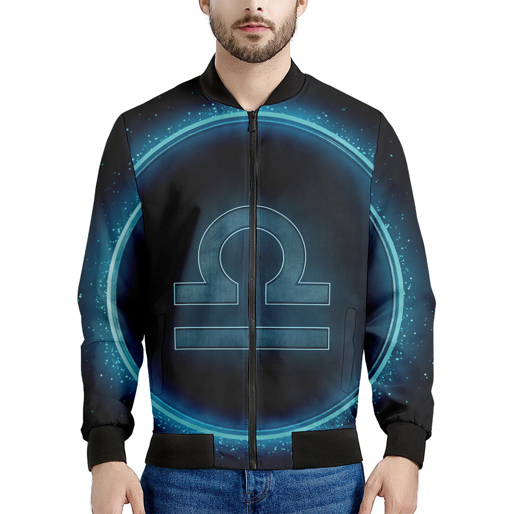 Blue Libra Zodiac Sign Print Men's Bomber Jacket