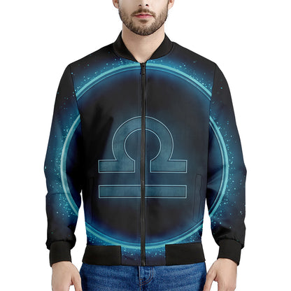 Blue Libra Zodiac Sign Print Men's Bomber Jacket