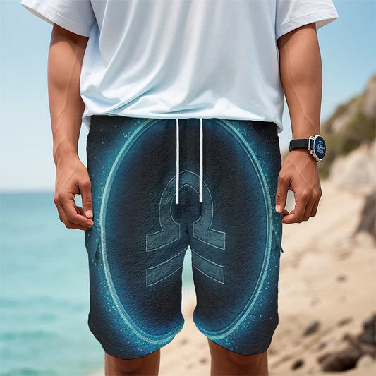 Blue Libra Zodiac Sign Print Men's Cargo Shorts