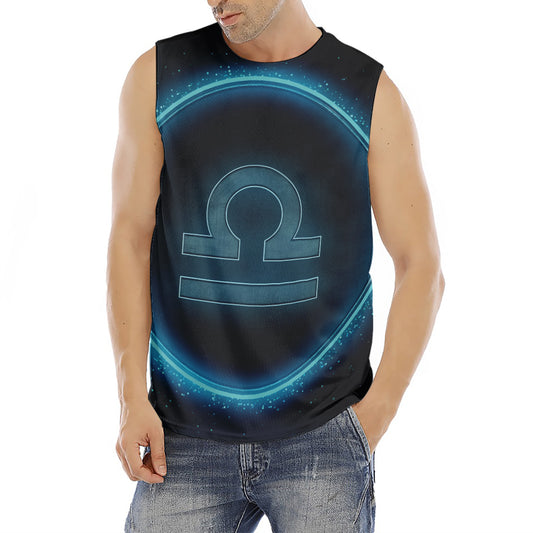 Blue Libra Zodiac Sign Print Men's Fitness Tank Top