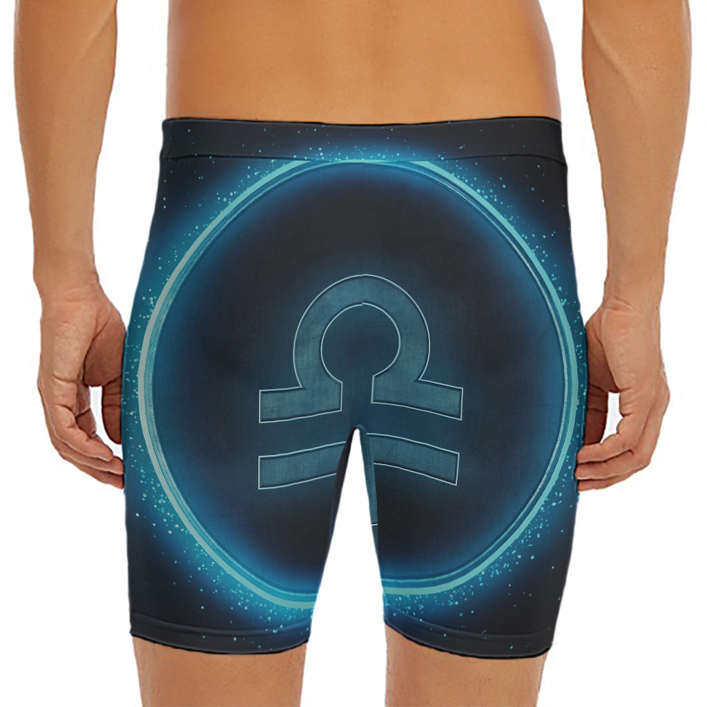 Blue Libra Zodiac Sign Print Men's Long Boxer Briefs