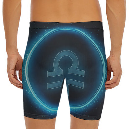 Blue Libra Zodiac Sign Print Men's Long Boxer Briefs