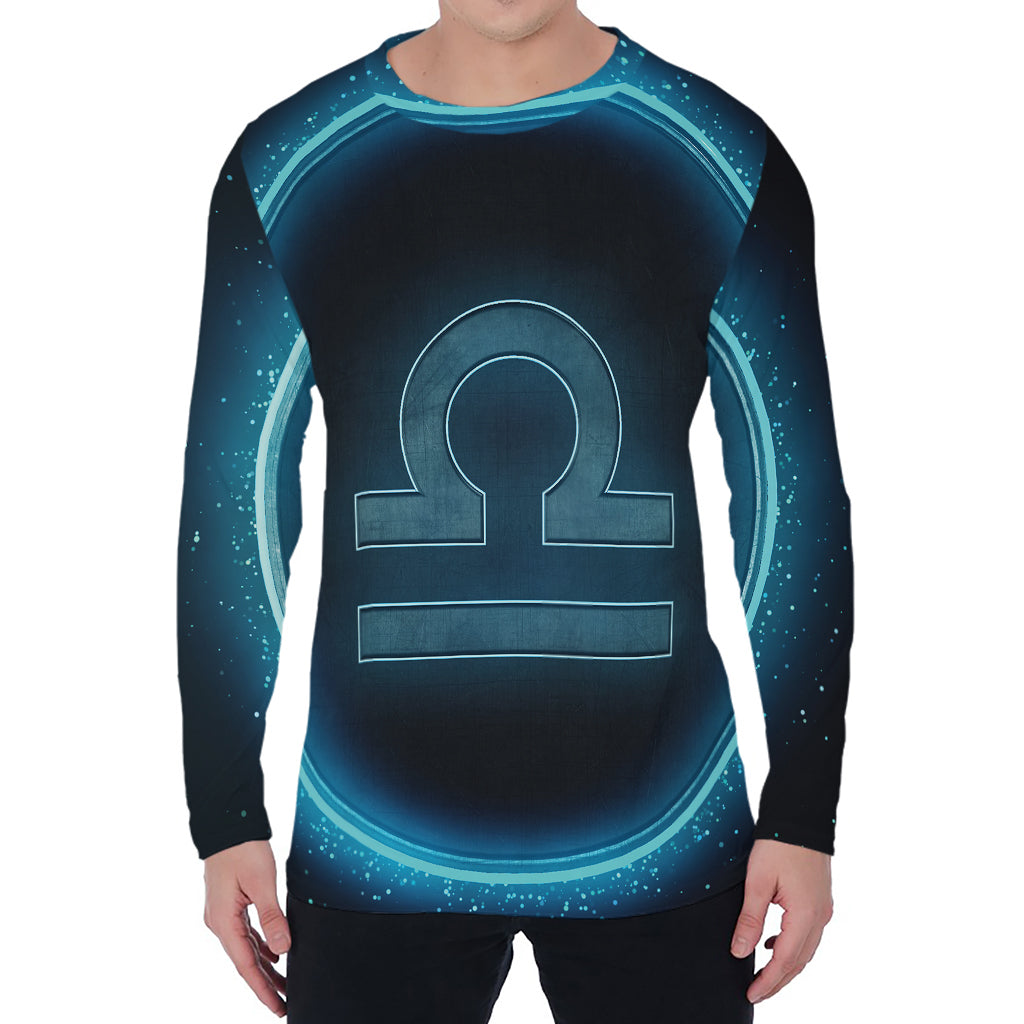 Blue Libra Zodiac Sign Print Men's Long Sleeve T-Shirt