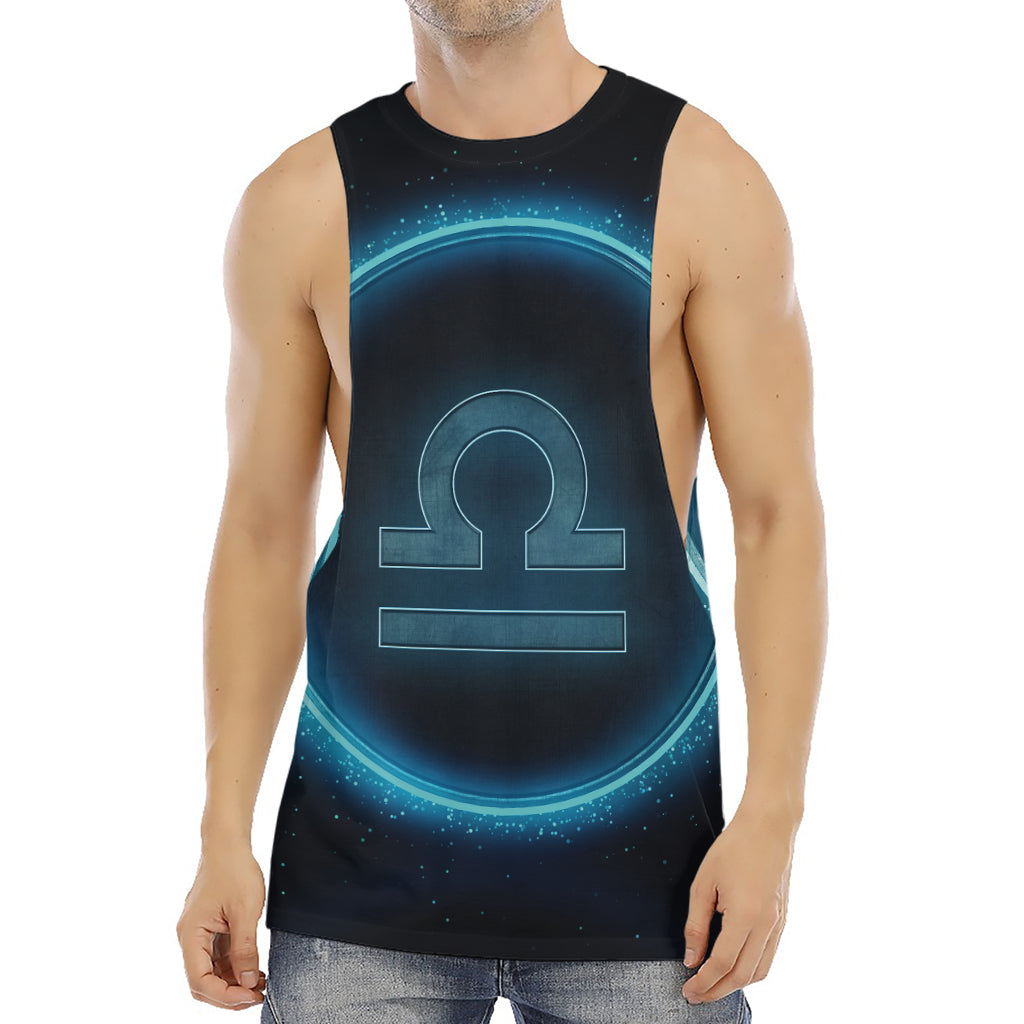 Blue Libra Zodiac Sign Print Men's Muscle Tank Top