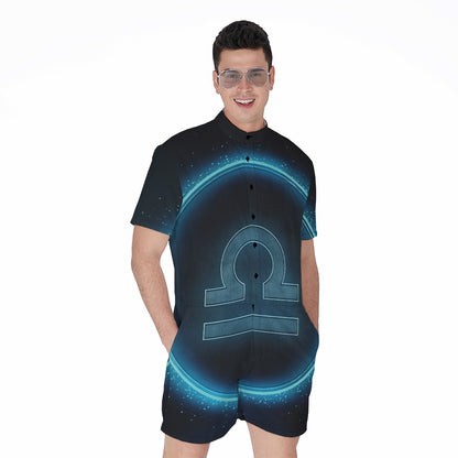 Blue Libra Zodiac Sign Print Men's Rompers
