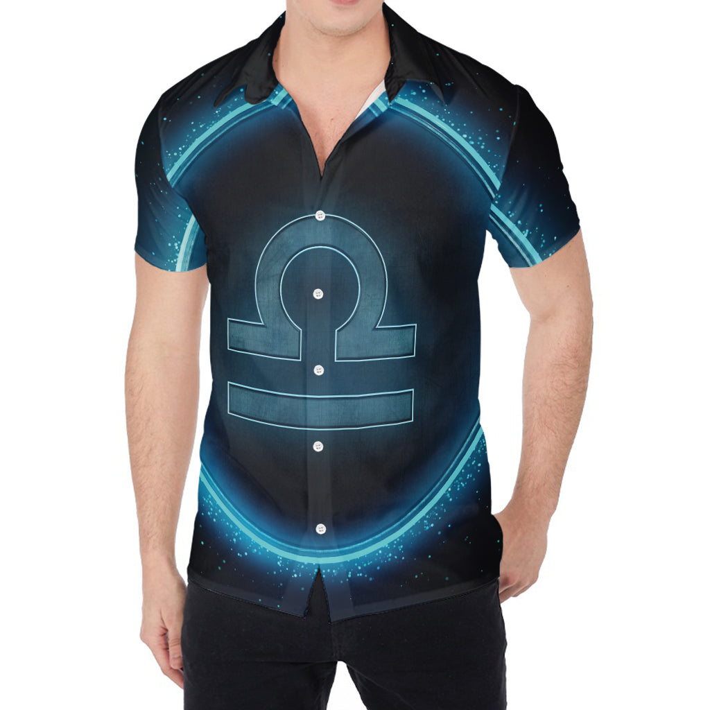 Blue Libra Zodiac Sign Print Men's Shirt