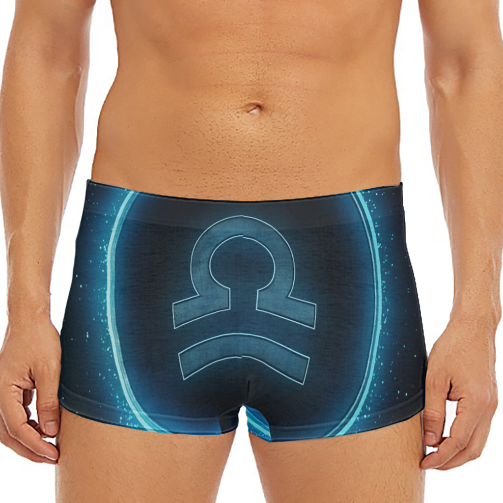 Blue Libra Zodiac Sign Print Men's Short Boxer Briefs