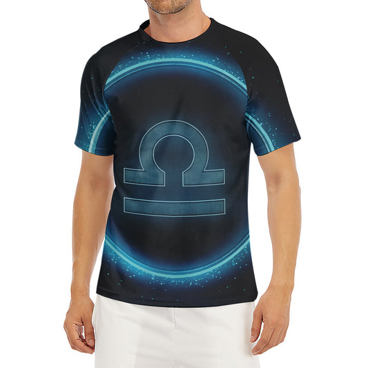 Blue Libra Zodiac Sign Print Men's Short Sleeve Rash Guard