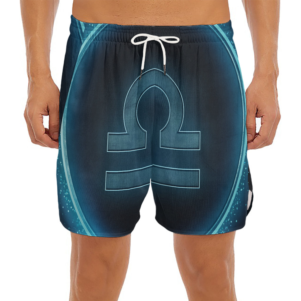 Blue Libra Zodiac Sign Print Men's Split Running Shorts