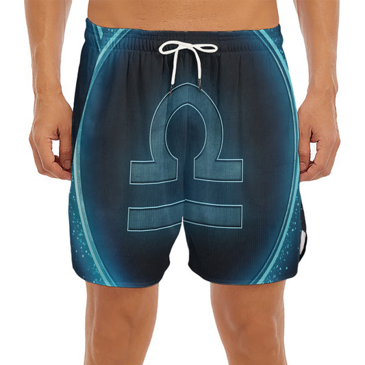 Blue Libra Zodiac Sign Print Men's Split Running Shorts
