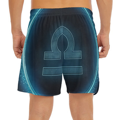 Blue Libra Zodiac Sign Print Men's Split Running Shorts