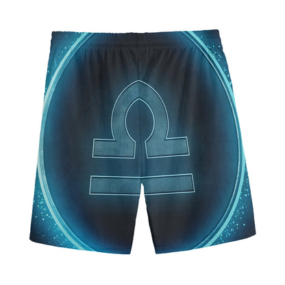 Blue Libra Zodiac Sign Print Men's Sports Shorts