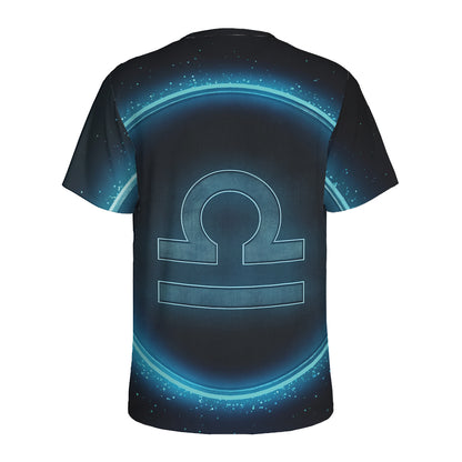 Blue Libra Zodiac Sign Print Men's Sports T-Shirt