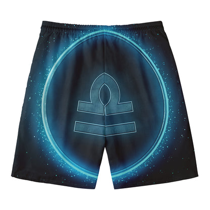 Blue Libra Zodiac Sign Print Men's Swim Trunks