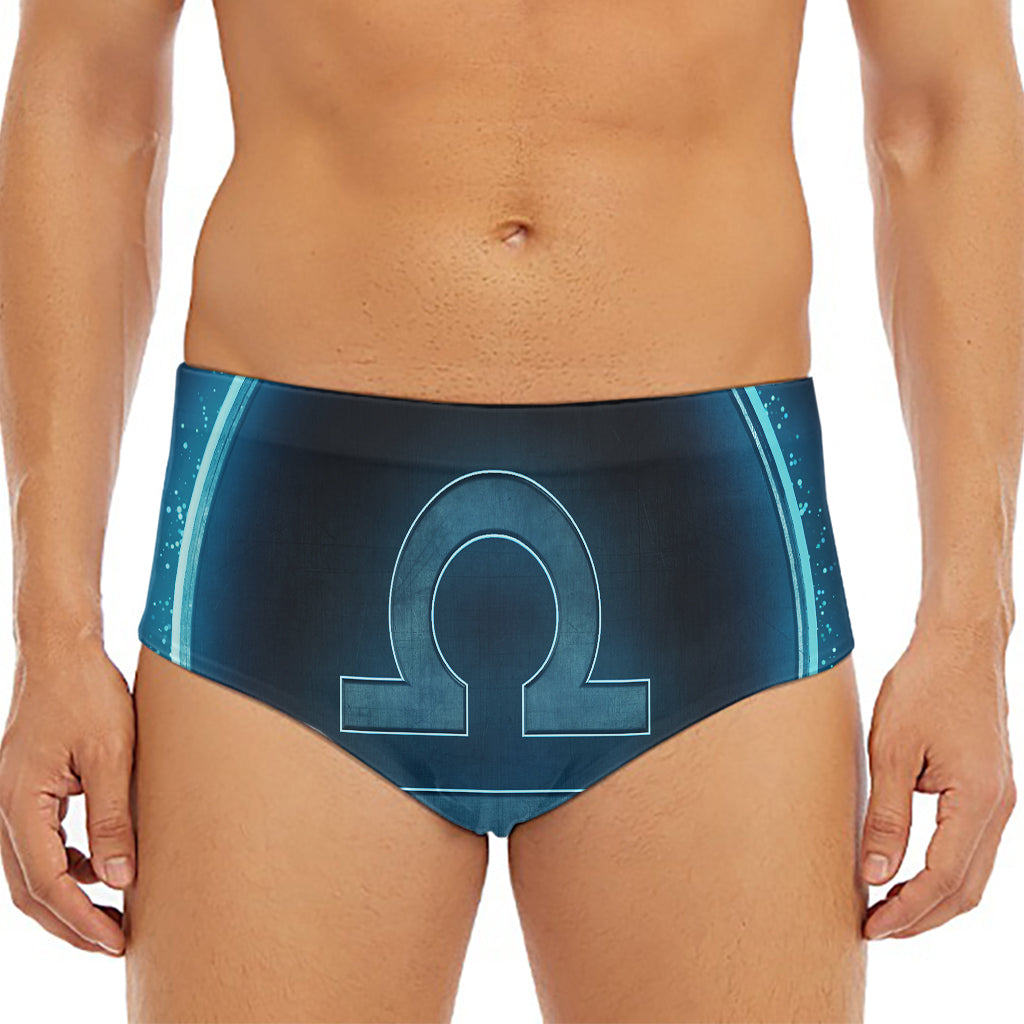 Blue Libra Zodiac Sign Print Men's Triangle Swim Briefs