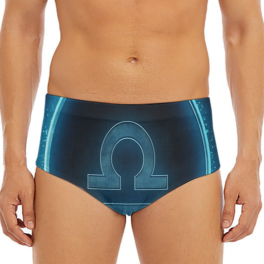Blue Libra Zodiac Sign Print Men's Triangle Swim Briefs