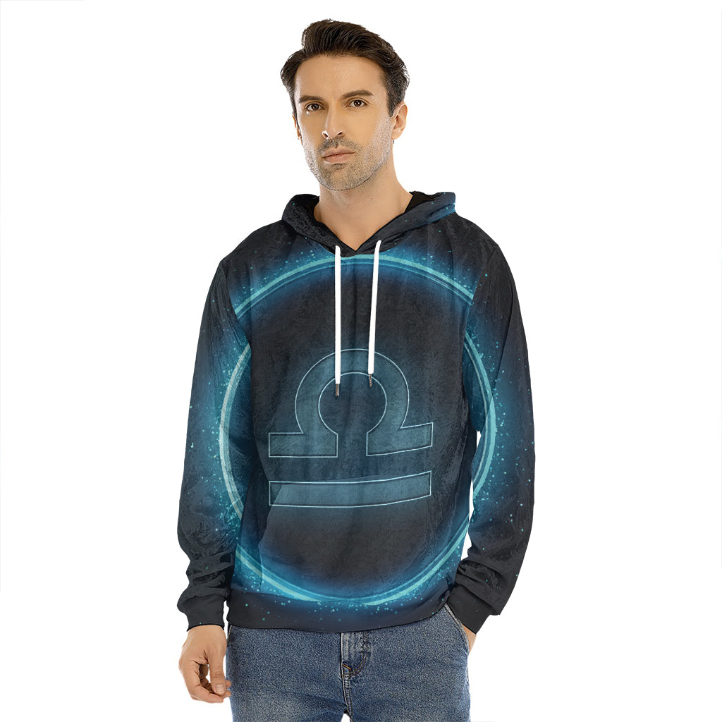 Blue Libra Zodiac Sign Print Men's Velvet Pullover Hoodie