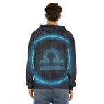 Blue Libra Zodiac Sign Print Men's Velvet Pullover Hoodie