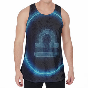 Blue Libra Zodiac Sign Print Men's Velvet Tank Top