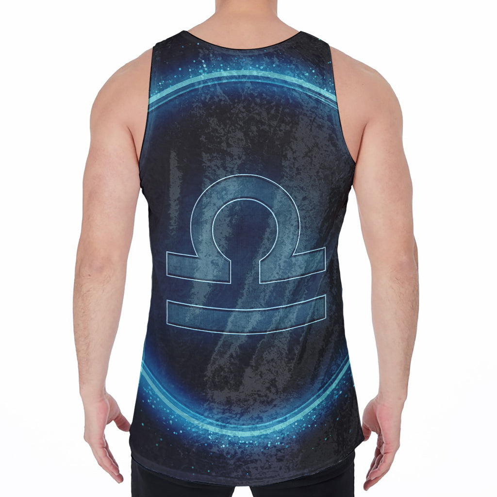 Blue Libra Zodiac Sign Print Men's Velvet Tank Top