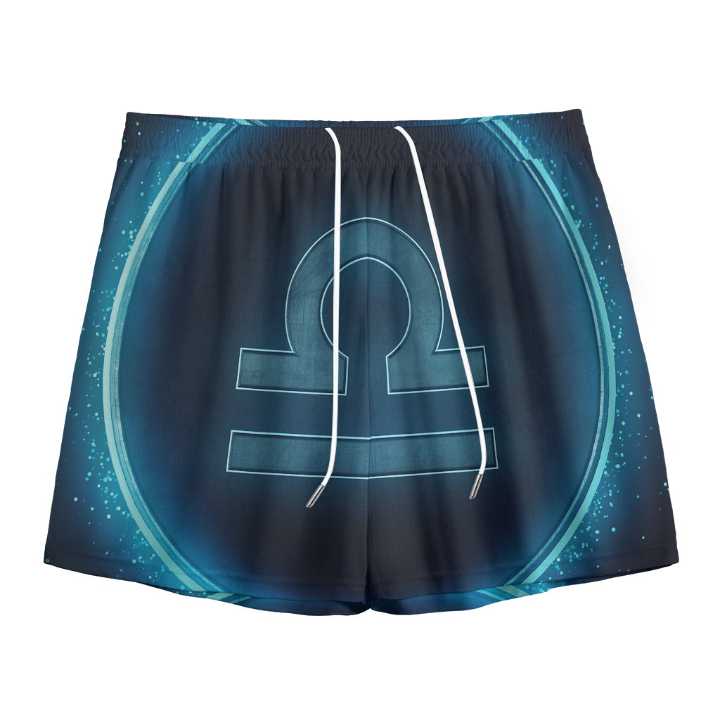 Blue Libra Zodiac Sign Print Mesh Shorts