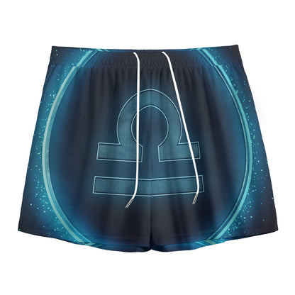 Blue Libra Zodiac Sign Print Mesh Shorts