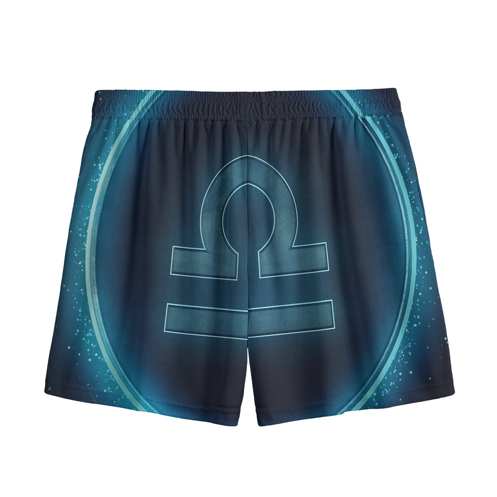 Blue Libra Zodiac Sign Print Mesh Shorts