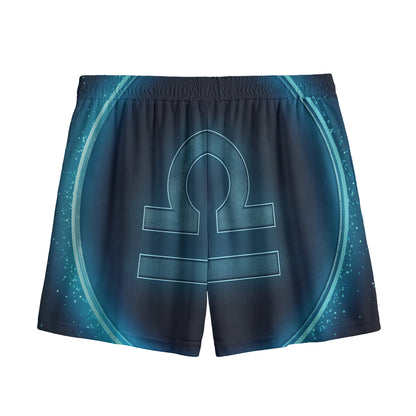 Blue Libra Zodiac Sign Print Mesh Shorts