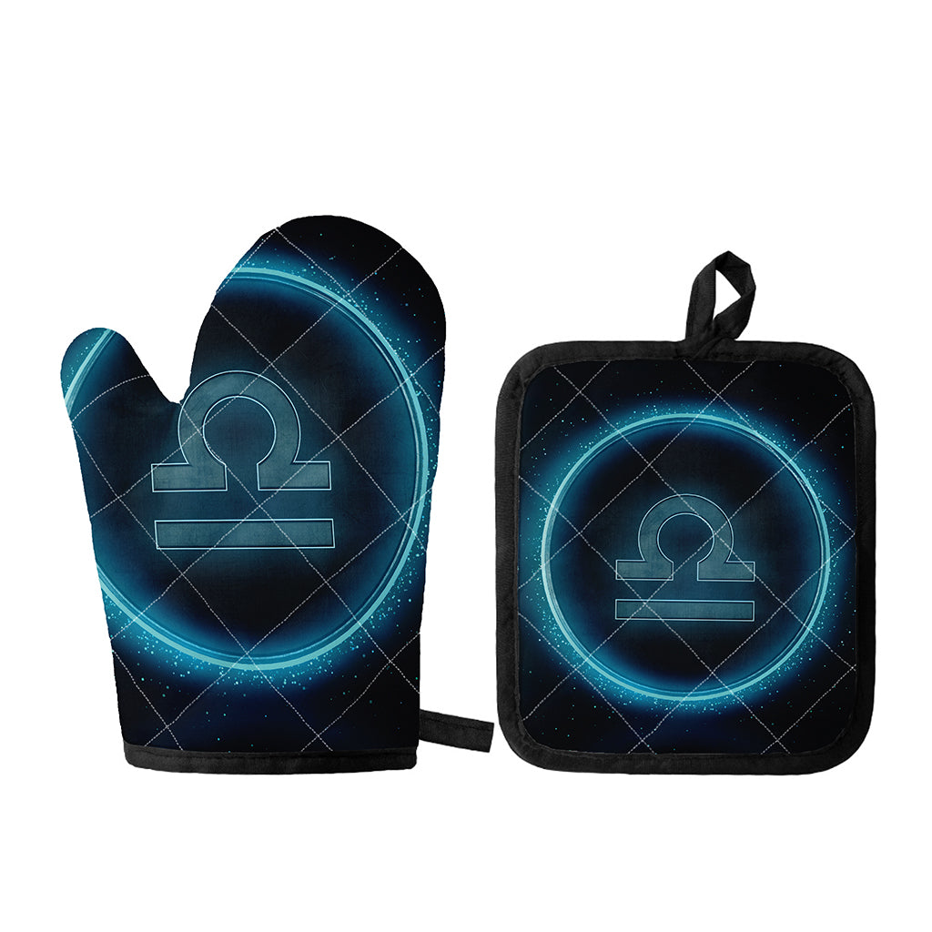 Blue Libra Zodiac Sign Print Oven Mitt And Pot Holder Set