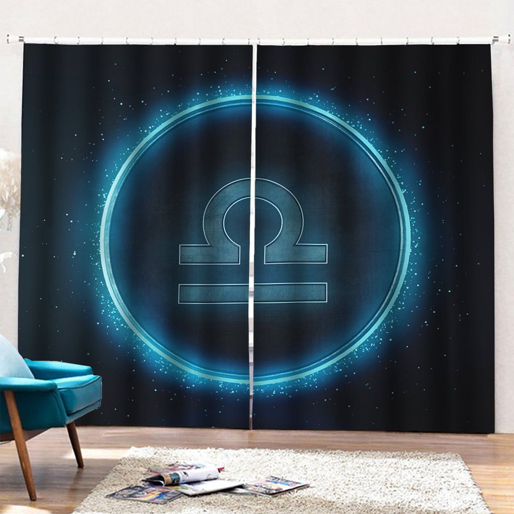 Blue Libra Zodiac Sign Print Pencil Pleat Curtains