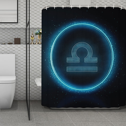 Blue Libra Zodiac Sign Print Polyester Shower Curtain